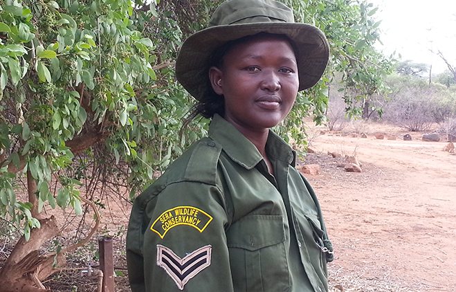 Veronicah Lesasuyian is the first female Corporal Ranger at Sera Conservancy in Kenya. Veronicah Lesasuyian is the first female Corporal Ranger at Sera Conservancy in Kenya.