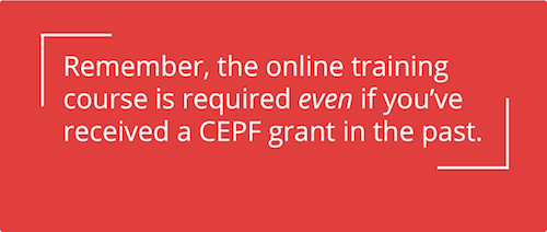 Online training required, including for previous grantees.