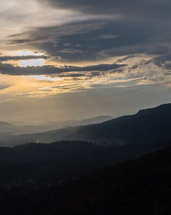Mountain vista at sunset (or sunrise).